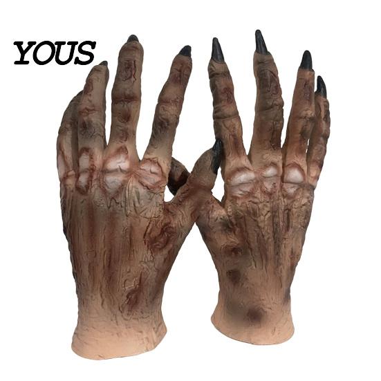 Comfortable Latex Horror Gloves 1 Pair Halloween Costume for Adults Kids, Zombie Hands Detailed Gloves, Scary Ghost Hand Cosplay Accessory Masquerade