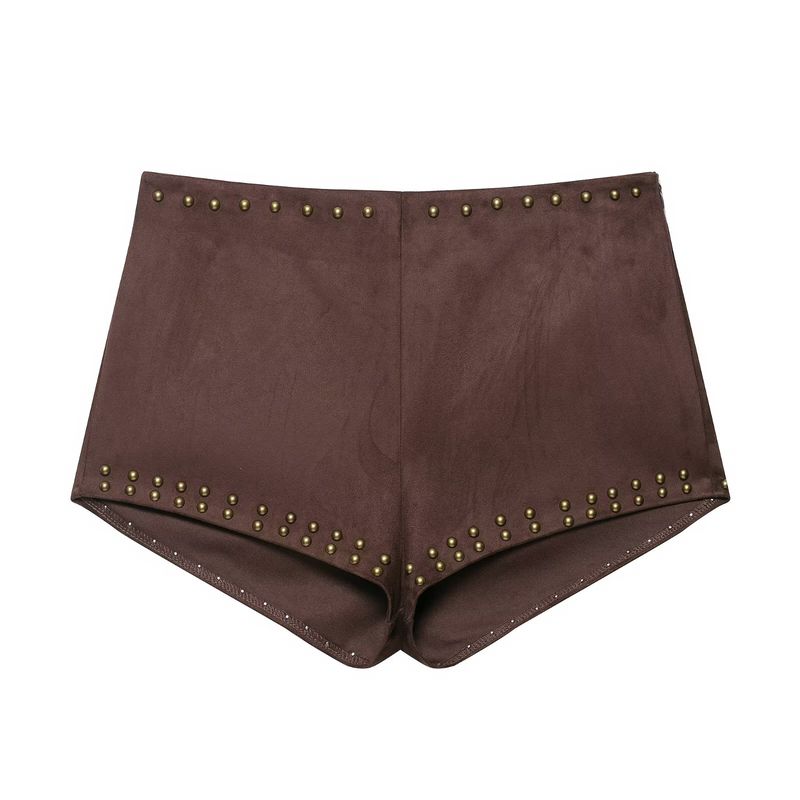 

Araltay New Arrival Fashion Style Women s Rivet Suede Effect Vest Shorts 5063831 5063809 Brown shorts L