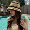 Colorful Knitted Bucket Hat Stripe Sun Protection Cap Elegant Sunshade Basin Cap  Women