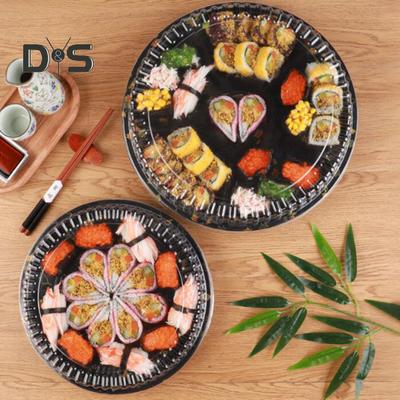 10 Stück runde Sandwich-Platten mit Deckel, klares Muster, bedruckt, lebensmittelecht, langlebig, elegante Catering-Tabletts, Sushi-Box