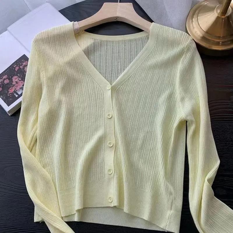 Women's Spring/Summer Knit Sweater Lightweight Solid Color Button-Up Sun Protection Cardigan