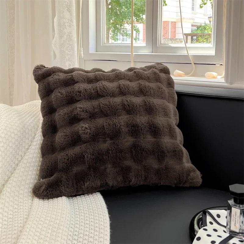Faux Rabbit Fur Pillow Cover, Fluffy, Fuzzy, Decorative Cushion Cover for Sofa, Bed, Chair, Couch,White,Pink, Brown, 50cmx50cm