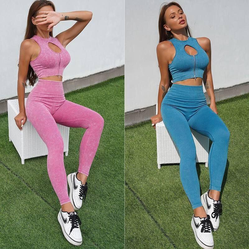 Pants Seamless Fitness Yoga European and American Suit Cross-Border Hip Tops High Waist Sportswear Women's Vest Stretch