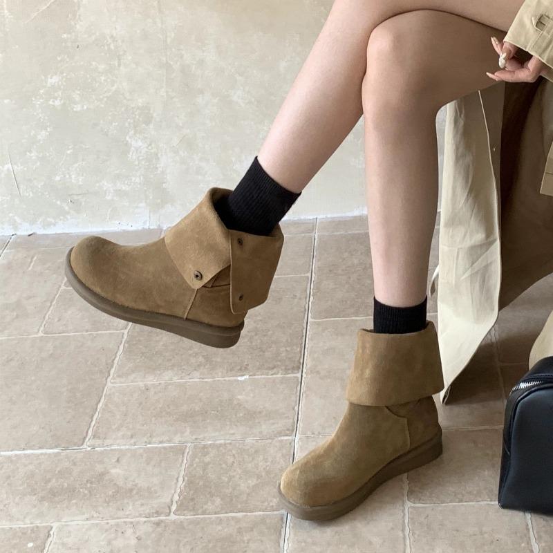 Cowhide version~ lapel ugly cute big head short boots women's new spring and autumn single boots retro platform Martin boots