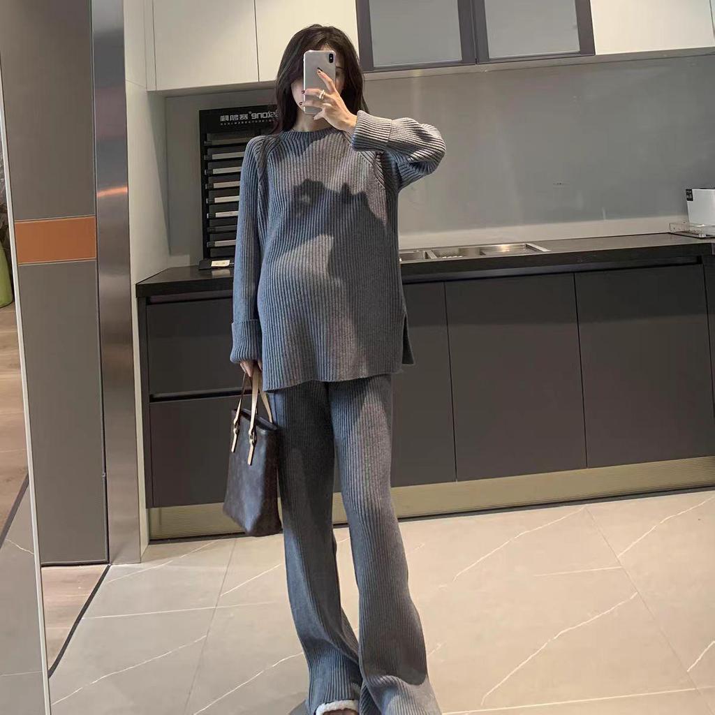 2025 Herbst/Winter Koreanischer Retro Warmer Pullover & Gestrickte Weitbeinige Hose Zweiteiliges Set