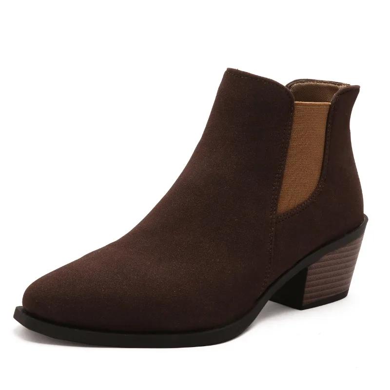 Nouvelle Mode Couleur Unie Polyvalente Chaussures pour Femmes Talon Bas Confortable Bout Pointu Sans Lacets Manchette Bottes pour Femmes Zapatos