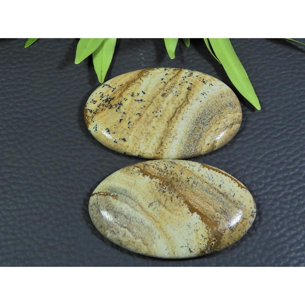 115Cts. 2Pcs Natural Picture Jasper Oval Cabochon Gemstone 25X43-29X45MM A-105