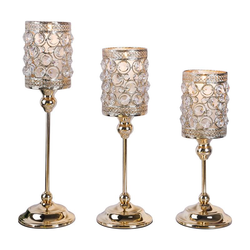 Wedding Decoration American Crystal Candle Stand Golden Silver Candle Holder Luxury Table Lamp