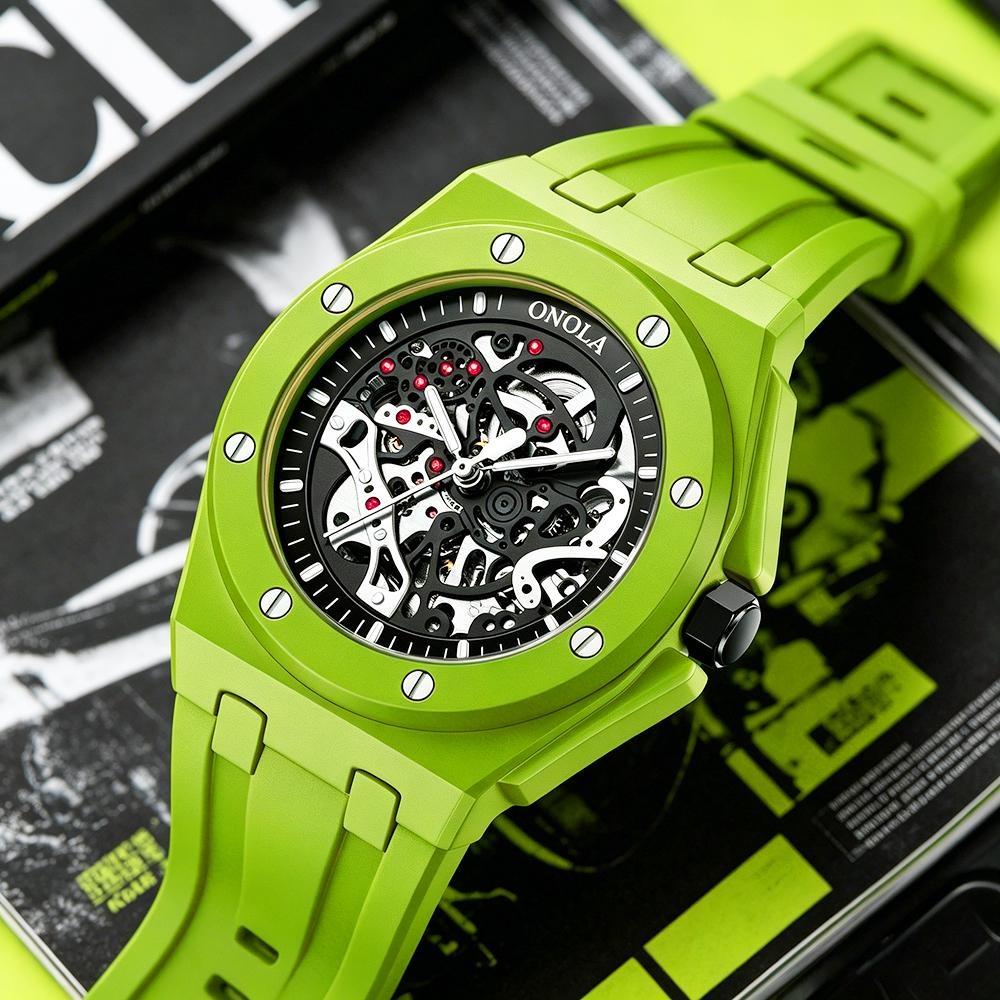 Hollow Automatic Skeleton Watches for Men Sport Visible Mechanical Movement Luminous Watch Waterproof Silicone Strap