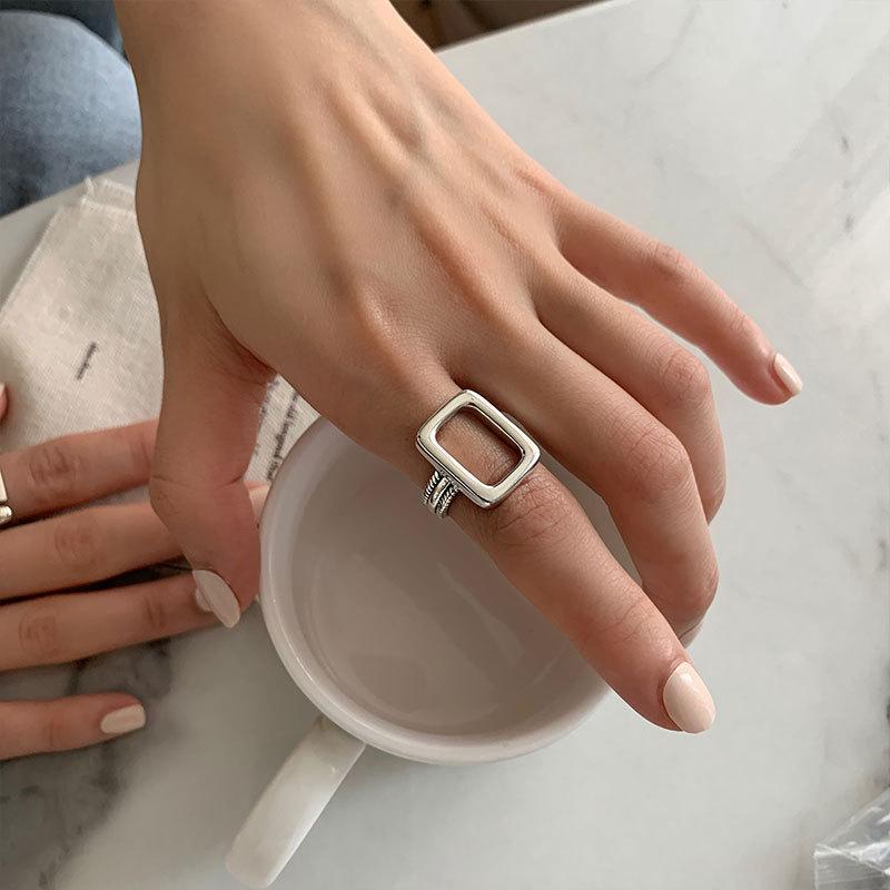 

925 Sterling Silver Rectangle Geometry Adjustable Rings For Women Vintage Luxury Jewelry Wholesale Accessories Jewellery