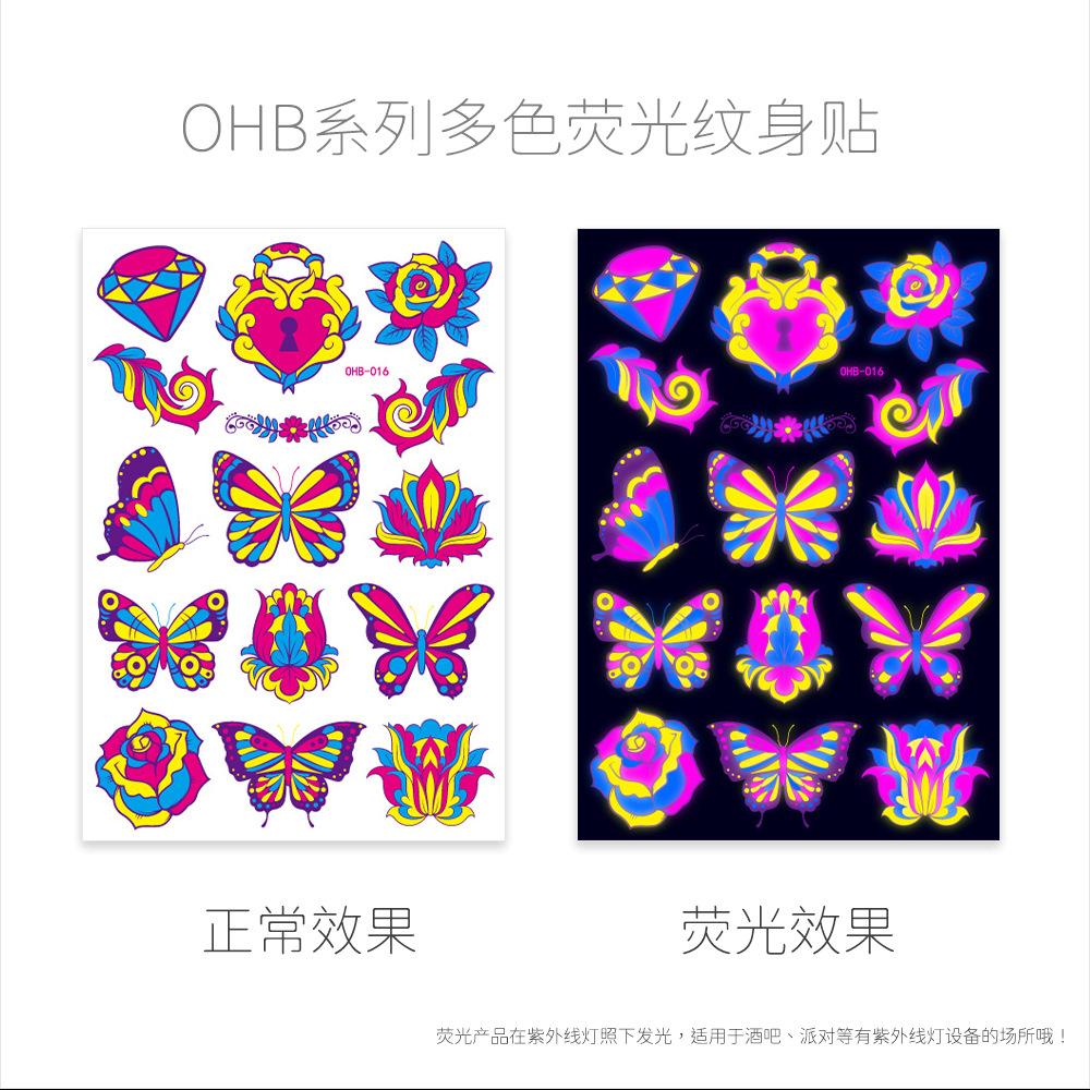 Fluorescent Butterfly Face Tattoo Sticker Nightclub Bar Sticker Flower Arm Waterproof Eco-Friendly Tattoo Sticker