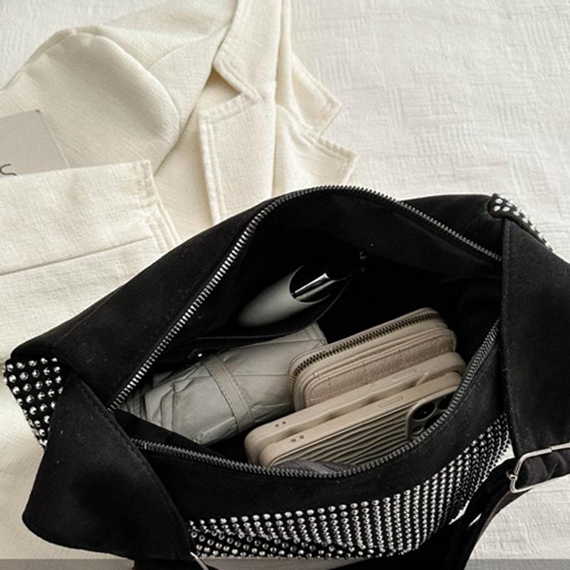 Yogodlns Fashion Rhinestone Shoulder Bag For Women Large Capacity PU Leather Bling Crossbody Messenger Bags Designer Rivets Shopping Bag