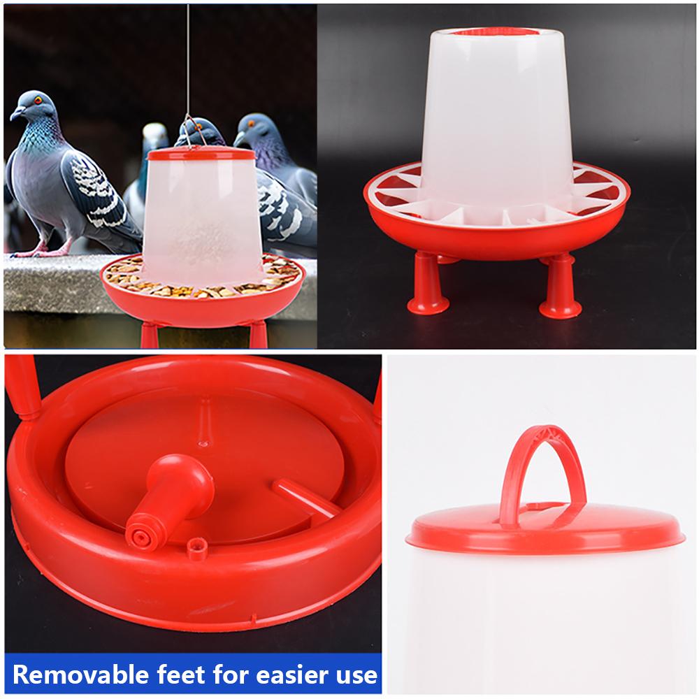 Red 1.5kg/3L Chicken Duck Feeder Bucket With Leg Poultry Food Fountain Chicken Chick Hen Lid Handle Feed Watering Supplies 1Pc