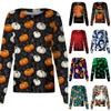Women's Casual Long Sleeve Button Up Cardigan Halloween Print Lightweight Pullover Sweater for Caregivers and Everyday Wear
