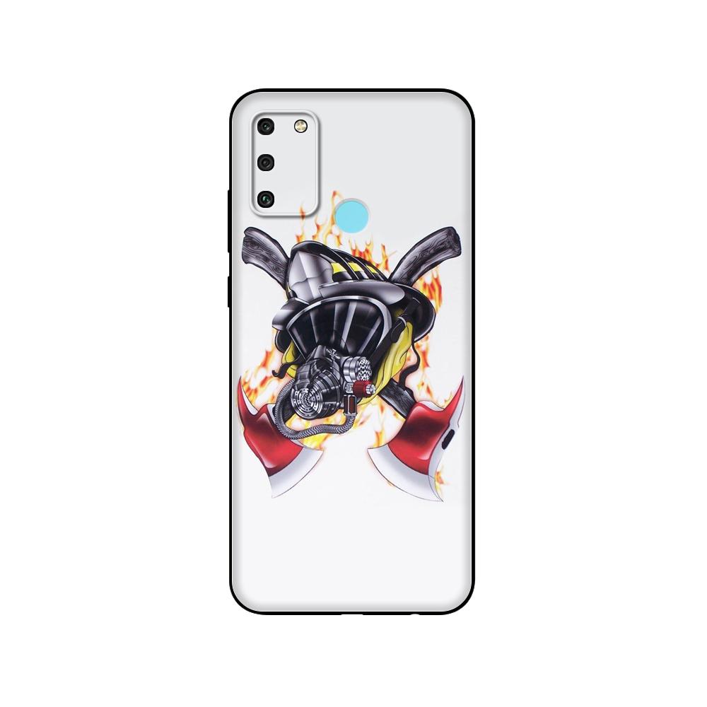 Černé TPU pouzdro pro Huawei Honor 8a Prime 8s Prime 9 Lite honor 9A 9C 9X Premium 9x Pro 9S Pouzdro Kryt Hasičští hrdinové Hasič