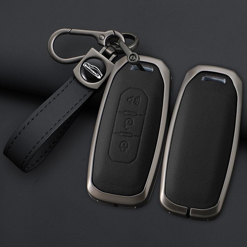 Interior Mouldings 3 Buttons Zinc Alloy Leather Car Key Case Cover Shell For Ford Territory 2019 - 2024 Protection Keychain Auto
