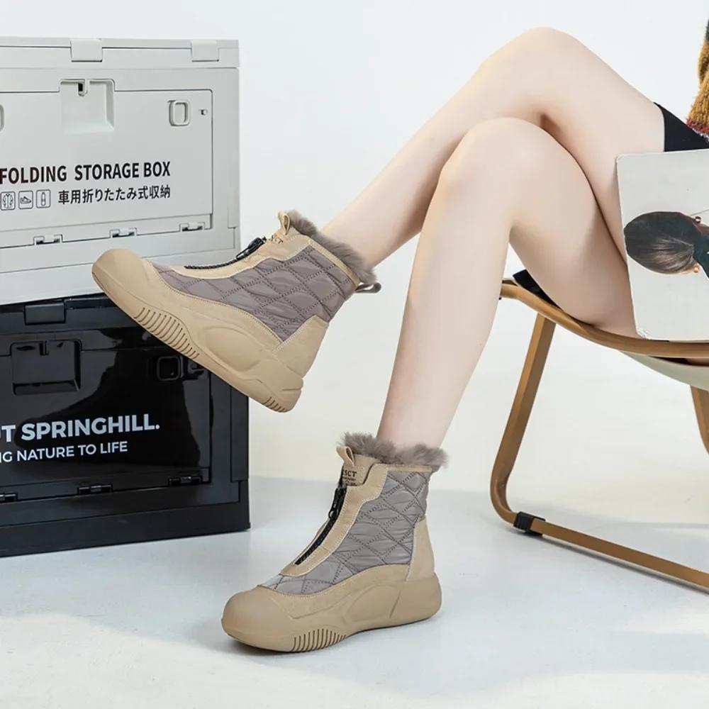 Fashion Platform Shoes Winter Warmth 2025 New Thick Soled Plush Cotton Shoes Womens Shoes Genuine Leather Snow Boots Sneakers Women