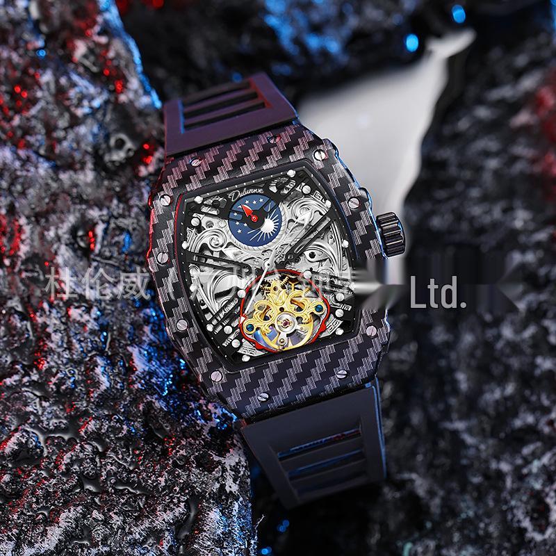 Durham Weida Herren Tonneau Skelett Tourbillon Automatikuhr mit Kautschukarmband.