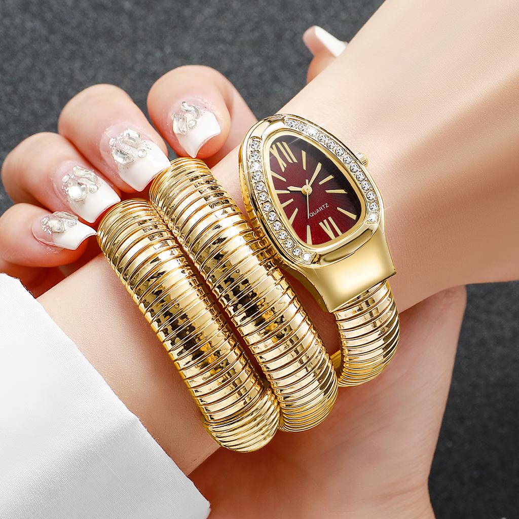 Fashion Women Snake Shape Quartz Watches Luxury Rhinestone Roma Dial Wristwatch Girls Clock Reloj Mujer