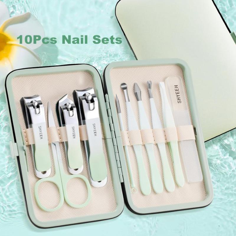 

Маникюрный набор, набор из 10 кусачек для ногтей из высокоуглеродистой стали, портативный мини-набор для маникюра и педикюра, дорожный набор для ухода за ногтями с кожаной сумкой зелёный