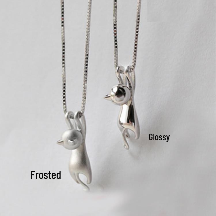 Korean Style 925 Sterling Silver Cat Pendant Necklace for Women