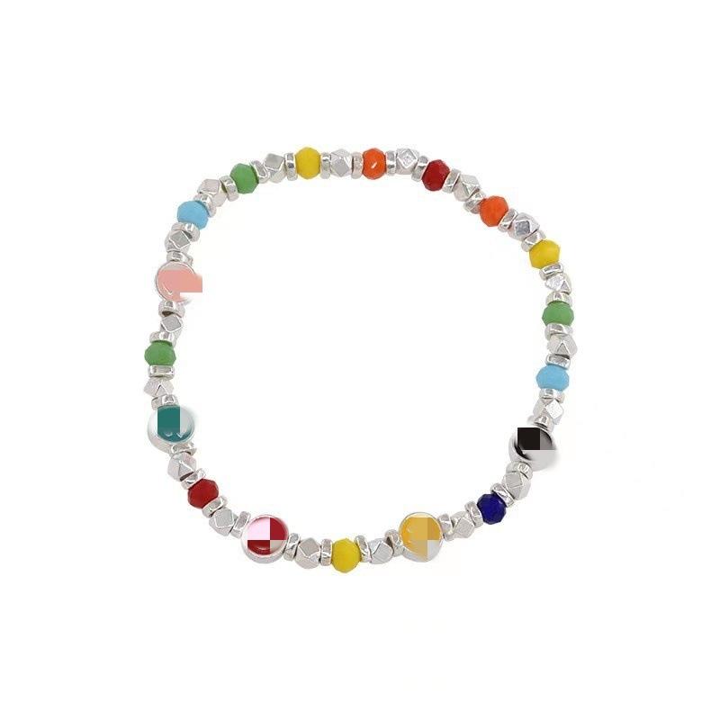 Broken Silver, Rainbow Smiley Face, Beaded Bracelet, Women'S Niche Versatile, Sweet Temperament Stacked, Absolutely Worn Accessories