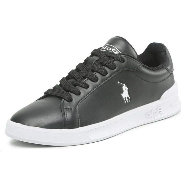 Polo Ralph Lauren Läder Rund Tå Snörning Låg Topp Sneakers Herr Sneakers Svart 809845109009