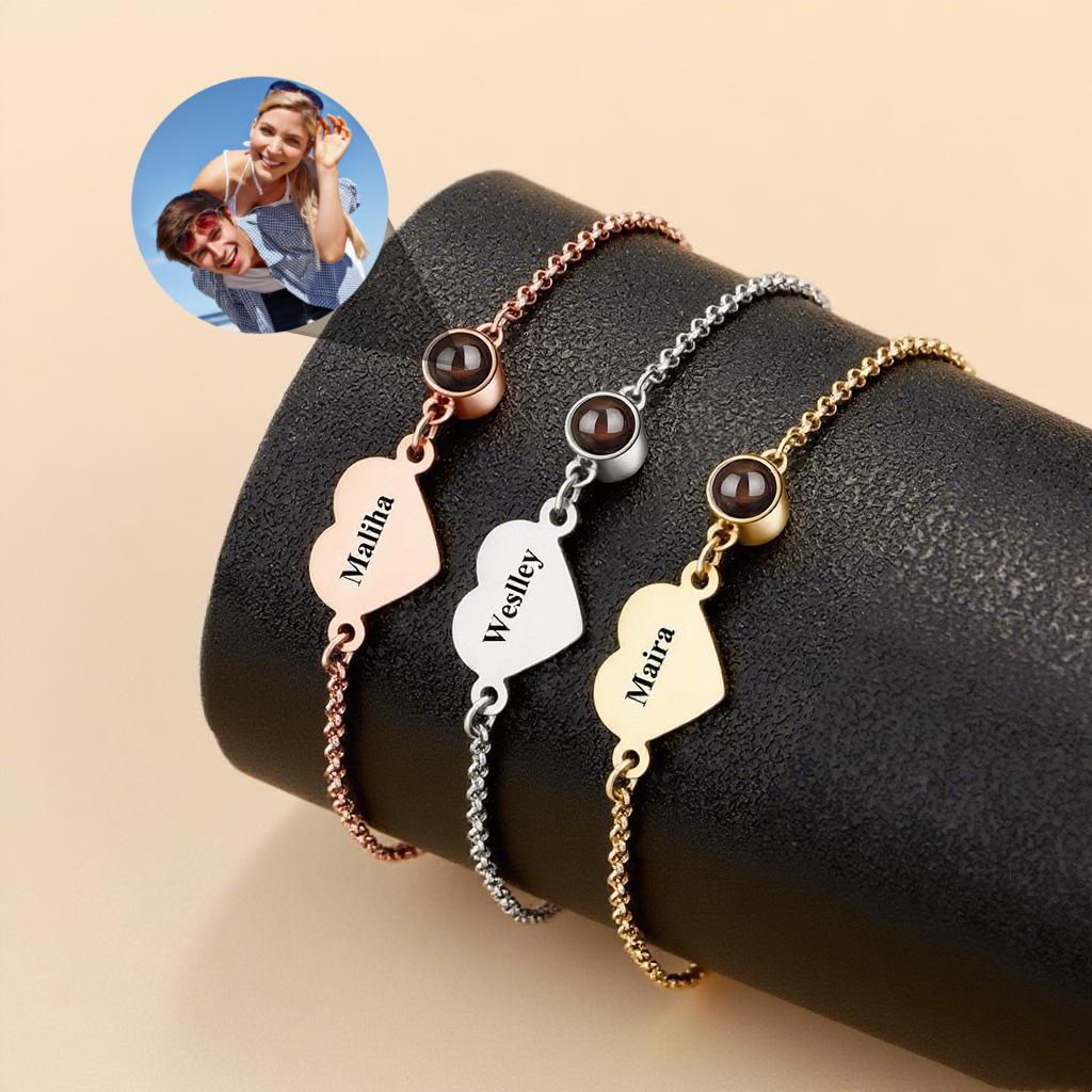 Heart-shaped 100 Languages Projection Bracelet - Laser Engraved DIY Style