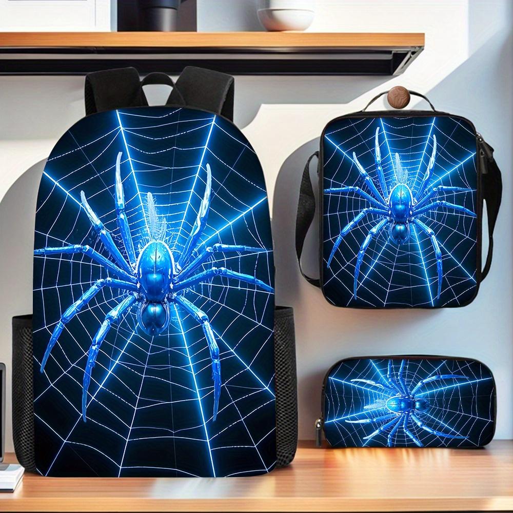 3pcs Spider Pattern Backpack Large Capacity Backpack Messenger Bag Pencil Case Perfect Gift