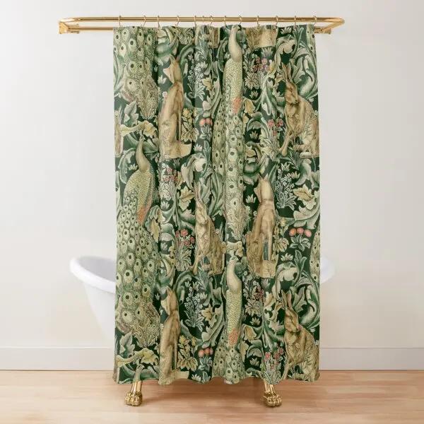 Animali del Bosco Fagiano e Volpe Tenda da Doccia Blu Verde Floreale Lepri Verdeggiante Tenda da Doccia per Bagno con 12 Ganci