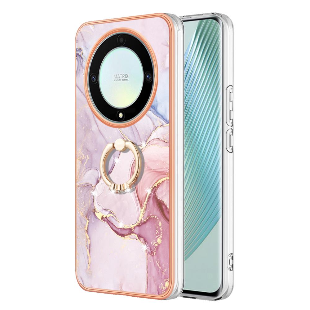 

For Honor X9a 5G/Magic5 Lite 5G Case with Ring Kickstand Marble Pattern Electroplating TPU Back Cover Rose Gold 005