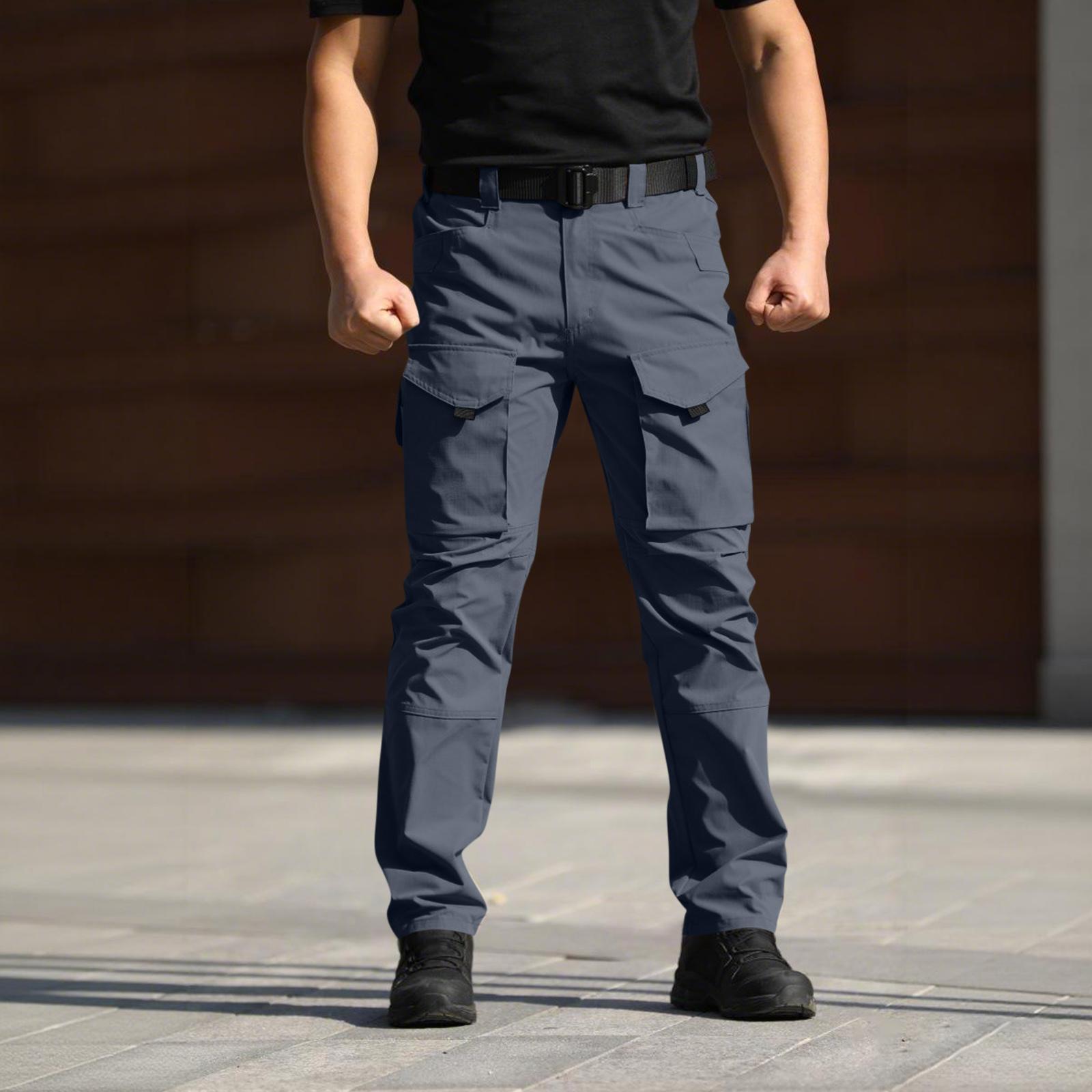 Men s Drawstring Outdoor Multi Pocket Long Pants  Hiking Straight Leg Cargo Pants XXL