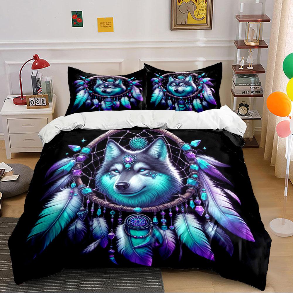 "Dreamcatcher Wolf Bedding Set" Bedding Duvet Cover Set Duvet Cover Pillowcases (1 * Duvet Cover 2 * Pillowcases, Without Duvet Insert)
