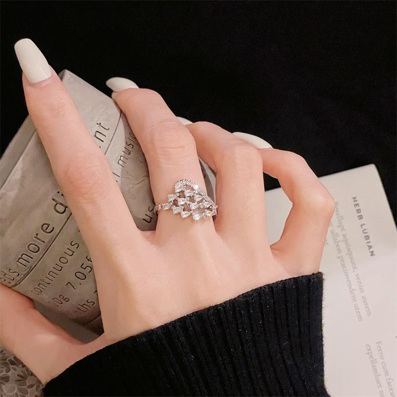 Color Treasure Open Ring Light Luxury High Sense Flower Ring Elegant Fashion Index Finger Ring