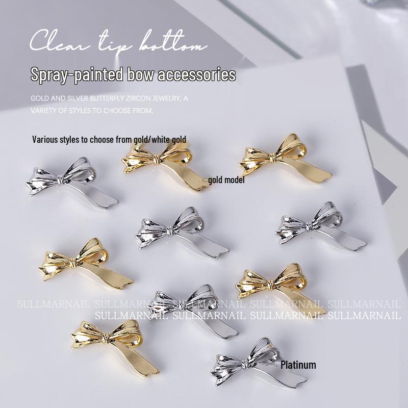 5 Pcs Bow Metal Silk Ribbon Spray Nail Art Charms - Cute French Bowknot Decorations