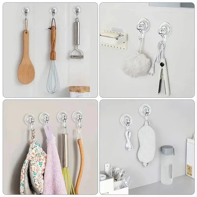 Suction Cup Hooks 10Pcs Clear Reusable Heavy Duty Vacuum Glass Kitchen Bathroom Hooks For Towel