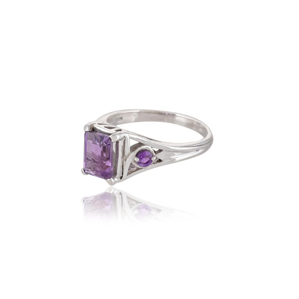 Minimalist Amethyst Ring: Sterling Silver Three Stone Design