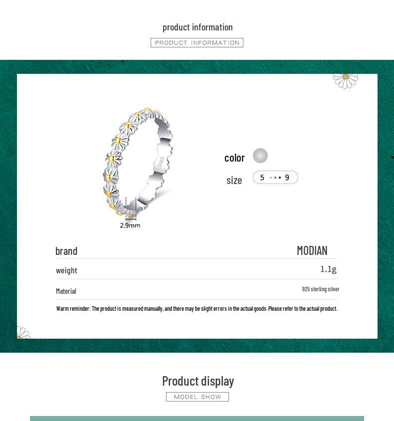 Modian S925 Sterling Silver Daisy Flower Ring - Versatile Japanese-Korean Style Sunflower Design for Women