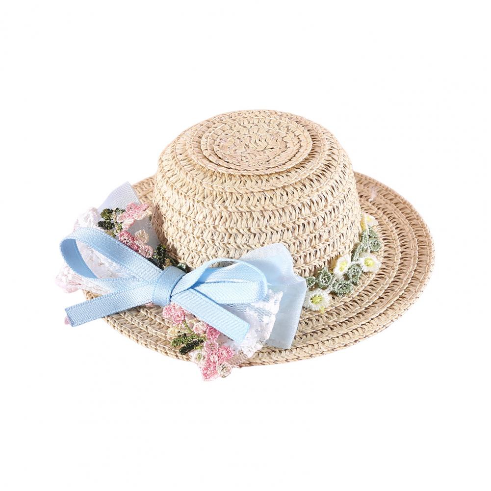 Pet Straw Hat Handwoven Sun Cap with Adjustable Strap Headwear for Small Dogs Cats Birthdays Special Occasions