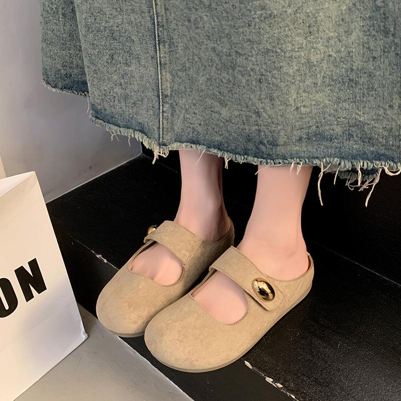 Flat-bottomed Boken Shoes Women's Half-slippers with A Toe Cap One-foot Wear In Spring and Summer and Annoying Cold Slippers