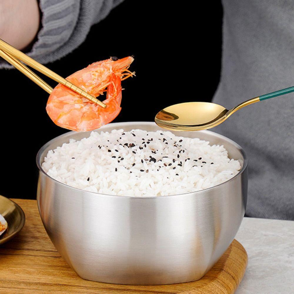 Anti-scalding Korean Style Stainless Steel Rice Bowl Double Layer Soup Bowl Kimchi Bowl Restaurant