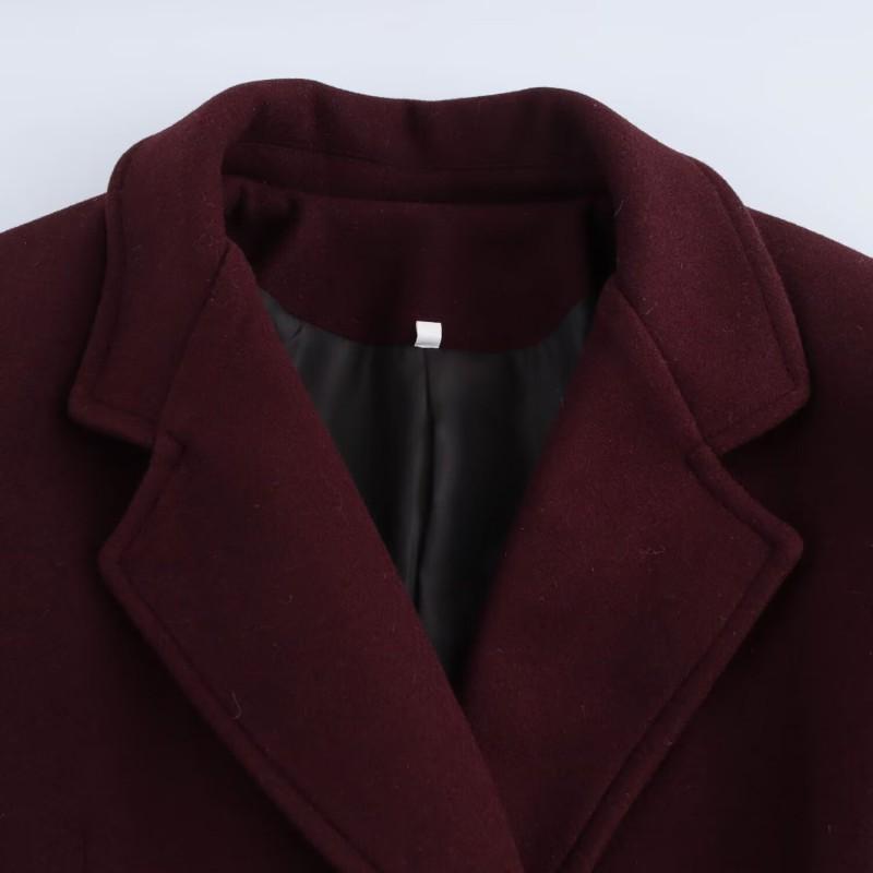 Womens Wool Blend Long Sleeve Double-Breasted Oversized Coat Casual Trench Outerwear In Beige Pink Burgundy Dark Red