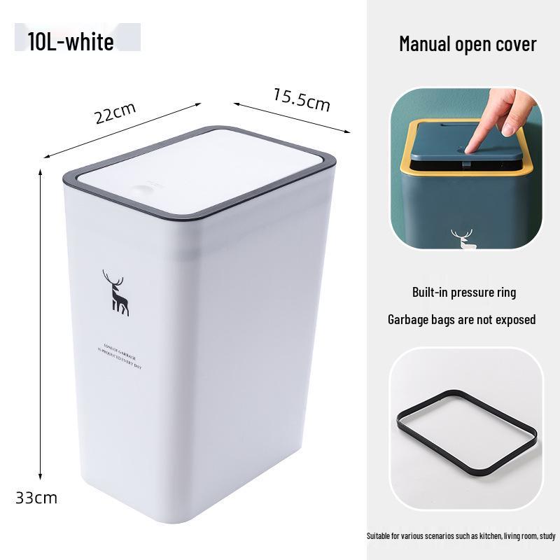 Press-Type Trash Can with Lid for Home, Hotel, or Bathroom