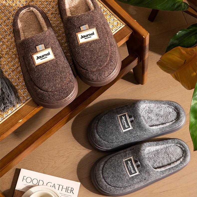 Men Winter Plus Size Cotton Slippers Casual Warm Indoor Cotton Shoes Anti Slip Flat Bottom Woolen Slipper Shoes 40-51