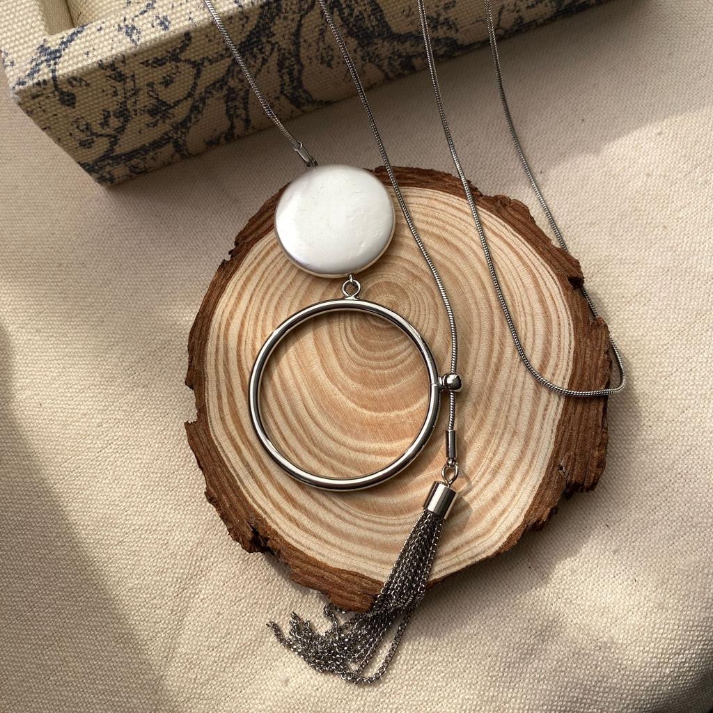 Design Ethnic Style High-End Long Ball Necklace Design Brushed Geometric Fringe Pendant Sweater Chain