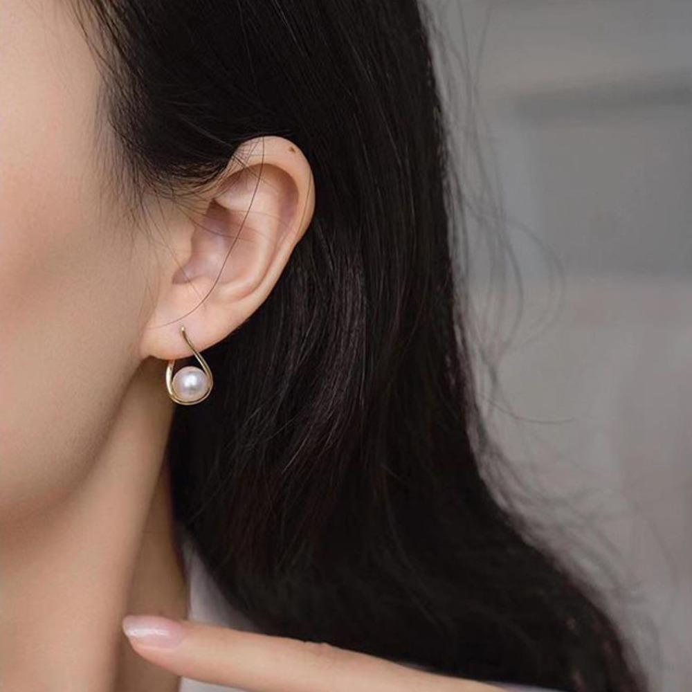 Simple Temperament 925 Sterling Silver Irregular Geometric Crossed Hollowed-out Pearl Stud Earrings for Women Piercing Jewelry