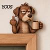 Festive Doorway Wood Art Middle Finger Animal Door Corner Sign, Funny Wooden Natural Trim Frame Decoration, Wall Hanging Ornament for Decor