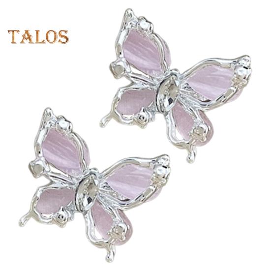 

1 пара женских сережек-гвоздиков, двухслойные 3D-бабочки, искусственный опал, полированные, противоскользящие, серьги-гвоздики, украшения для выпускного вечера, свиданий, вечеринок розовый