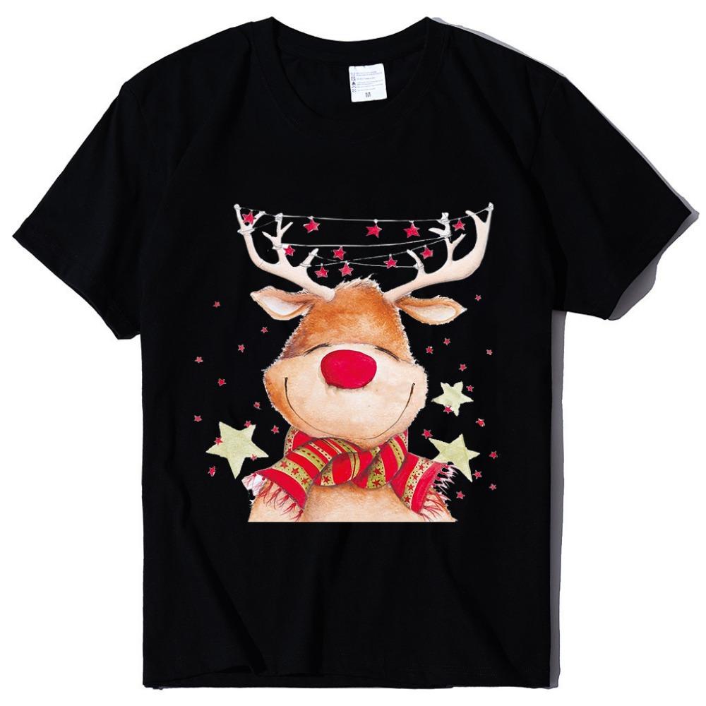 2025 New Children's Short Sleeved Christmas Reindeer Christmas Pattern Printed Girl's T-shirt Exquisite Christmas Cartoon Top