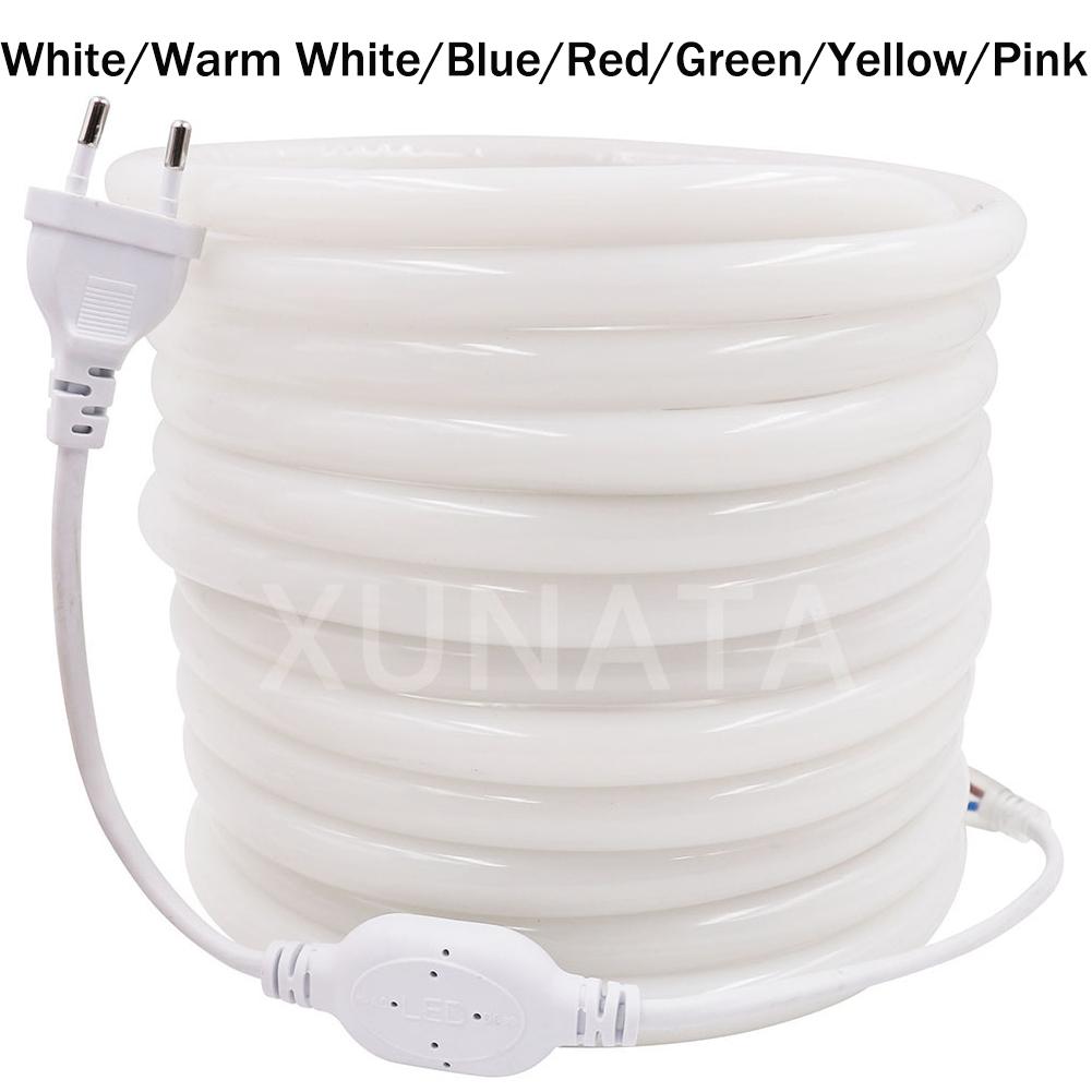 Round LED Flexible Strip Light 220V SMD 2835 RGB LED Neon Light flex tube 120led IP68 Waterproof rope string lamp EU Power plug
